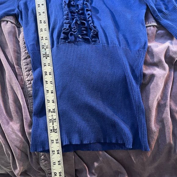 BETH BOWLEY Royal Blue Turtleneck Sweater w Ruffle Sz M - Picture 6 of 6